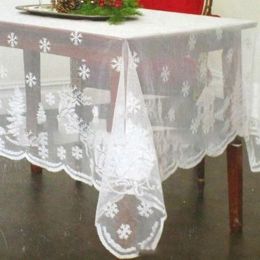 Holaroom White Lace Tablecloth Macrame Tablecloth Noel Round/Rectangle Wedding Table Cover Christmas Dinner Party Home Decor