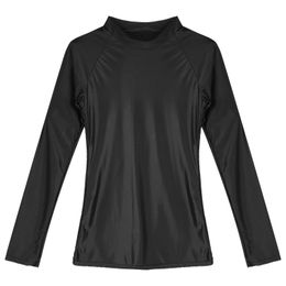 Women Shiny Long Sleeve Slim Fit Tank Sports Gym Workout Training Tops Jogger Sweatshirts Pole Dance Disco Club Costume