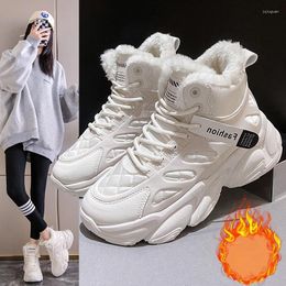 Casual Shoes Outdoor Winter Women Warm Fur Plush Sneakers Lady Lace Up Chunky Sneaker Zapatillas Mujer Platform Snow Boots