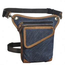 canvas+real Leather Multi-functi Design Sling Shoulder Menger Bag Travel Fanny Waist Belt Pack Drop Leg Bag For Men 211-3 O5d2#