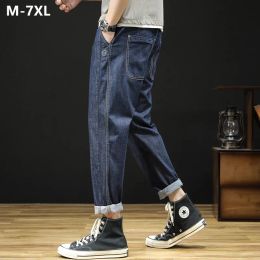 Ankle Length Jeans Plus Size 7XL 6XL 5XL 4XL Loose Stretched Men Folded Leg Popular Autumn Spring Denim Pencil Pants Trousers