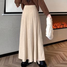 TIGENA All-match Knitted Long Skirt for Women 2023 Autumn Winter Korean Casual Solid A Line High Waist Pleated Maxi Skirt Female