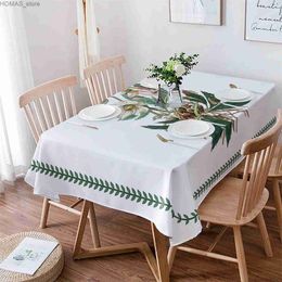 Table Cloth Summer Plant Leaf Border White Backdrop Rectangular Tablecloth Holiday Party Decoration Waterproof Table Cover for Wedding Decor Y240401