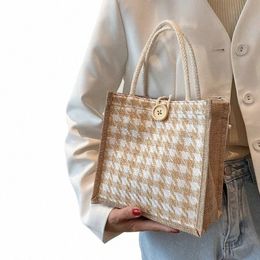 houndstooth Lunch Bags Linen Fi Ins Large Capacity Food Storage Tote Bag Functial Portable Travel Picnic Outdoor Lady New e9KC#