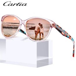 CARFIA Cateye Polarised Sunglasses for Women UV Protection, Italy Handcrafted Acetate Frame with Embossed Pattern Wire Core