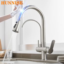 Sensor Touch Filter Kitchen Faucets Brushed Nickel Hot Cold Pull Out Kitchen Sink Mixer Tap Luxury Touch Sensor Kitchen Faucet