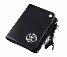 real Leather Men's Lady Fi Skull Wallet Card Holder a8LT#