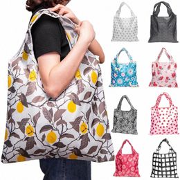 2023 New Floral Print Shop Bag Foldable Eco-Friendly Tote Handbags for Women Large-capacity Travel Grocery Bag Shopper Bags 849g#
