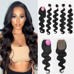 Pack Pack Body Wave Synthetic Hair Bundles With Closure Ombre Brown Synthetic Hair Weave Bundles 24 inches 4pcs Natural Hair