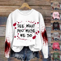 Women's Hoodies Fashionable Round Neck Casual SEE WHAT YOU MADE ME DO Bloody Print Long Sleeved Top Yoga Jacket Women Dog Shirt