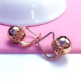 Dangle Earrings In 585 Purple Gold For Women Buckle Simple Plated 14K Rose Shining Round Bead Earings Classic Jewellery