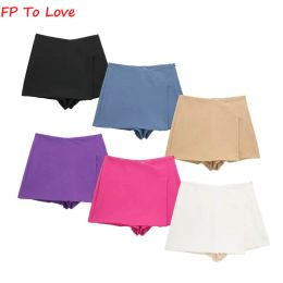 Hot Pink Purple Mini Culottes Shorts Skirts Street Look Colourful Asymmetric Split Khaki Woman Outfit 4661515 Nice Quality