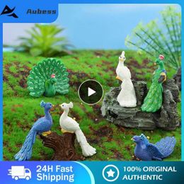 Decorative Figurines Peacock Miniature Statue White Resistant Items Small Lovely Ornament Resin Realistic