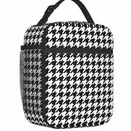 modern Black White Houndstooth Insulated Lunch Bags for Outdoor Picnic Geometric Resuable Thermal Cooler Lunch Box Women Kids 79s4#