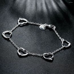 Charm Bracelets High Quality 925 Sterling Silver Bracelet Five Hearts Heart-Shaped Chain For Woman Party Jewelry Gift
