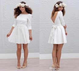 Short Wedding Dresses with 34 Sleeves Mini Reception little white Dress Sexy Backless Beach Bridal Gowns6139042
