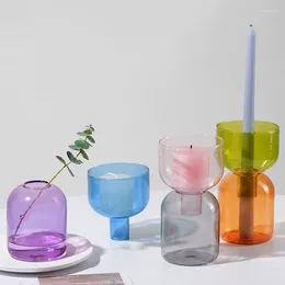 Vases 10Styles Colorful Glass Candle Holder Flower Vase Modern Nordic Hydroponic Plant Terrarium Pot Home Living Room Decoration