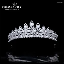 Hair Clips Himstory Luxury European Pearls Brides Tiara Headpieces Zircon Crystal Wedding Crowns Evening Accessories High Quality