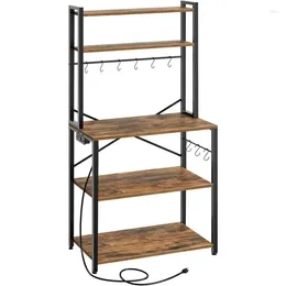 Kitchen Storage 5-Tier Coffee Bar Microwave Stand With 9 S-Shaped Hooks Shelf For Living Room Dining
