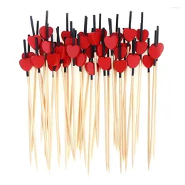 Forks 100pcs 12cm Heart Flower Bamboo Pick Buffet Cupcake Fruit Fork Party Dessert Salad Stick Cocktail Skewer For Wedding Picks