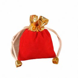 100pcs/lot 7x9cm Gold Ong Christmas Bell Drawstring Veet Pouches For Jewellery Bags Pearls Beads Storage Packaging Bag E5rC#