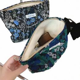 large Capacity Cosmetic Bag Floral Jacquard Clutch Wing Toiletries Organiser Daily Makeup Bag Pouch New Vintage Blue Green 55gH#