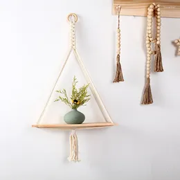 Tapestries Hand-Woven Macrame Rack Wooden Shelves For Wall Bohemian Wood Hanging Shelf Organizer Indoor Floating Decoration
