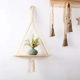 Tapestries Hand-Woven Macrame Rack Wooden Shelves For Wall Bohemian Wood Hanging Shelf Organiser Indoor Floating Decoration