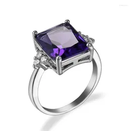 Cluster Rings Simple Female Purple Square CZ 925 Sterling Plata Jewellery Vintage Promise Wedding For Women Gift Bijoux