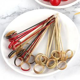 Disposable Flatware 100Pcs Bamboo Sticks Wooden Round Loop Tie Knotted With Twisted Ends Skewers Fruit Cocktail Picks Home Use