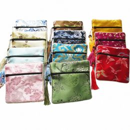 10pcs Bags Pouches Mix Colors Chinese Zipper Coin Tassel Silk Square Jewelry 43G3#
