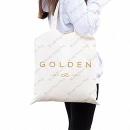1 pc Jungkook Kpop Golden Album pattern Tote Bag Canvas Shoulder Bag For Travel Daily Commute Women's Reusable Shop Bag Bes H5Aa#