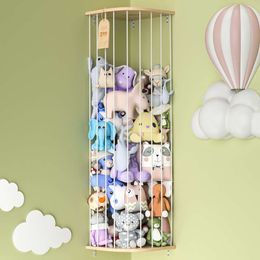 Enifa Plush Animal - Large Wooden Corner Hanging Pet Space with Sky Pattern, Adjustable Length Toy Storage Rack Suitable for Kindergarten Game Rooms, Bedrooms,