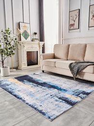 Carpets Collection Abstract Design Grey Blue Yellow Machine Washable Super Soft Area Rug