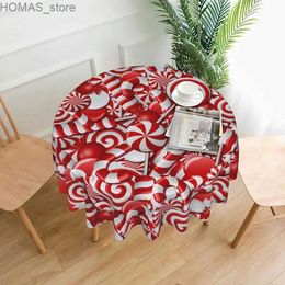 Table Cloth Swirl Candy Christmas Tablecloth Round Washable Table Cover for Kitchen Dining Picnic Party Indoor Outdoor Table Mats 60 Inch Y240401