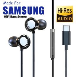 Headphones Type C DAC HiFi Bass Stereo Ceramic Headphones For Samsung Galaxy S24 Ultra S23 S22 S21 S20 Note 20 10+ Plus Wired Mic Earphone