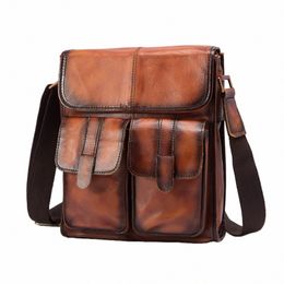 genuine Leather Male Design One Shoulder Menger bag cowhide fi Cross-body Bag 10" Pad University School Book bag 009or 81W4#