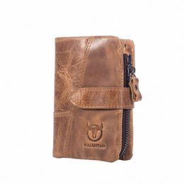 bullcaptain leather wallet men's fi two-fold card holder wallet RFID blocking men wallet men coin purse yellow brown 01 E2jl#