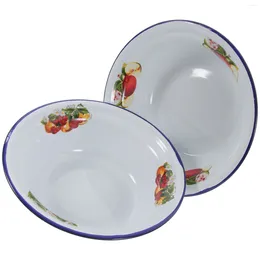 Dinnerware Sets 2 Pcs Veggie Tray Rolled Enamel Basin Kitchenware Crimping Vintage Soup White Cake Bowl