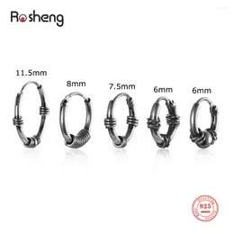 Hoop Earrings 925 Silver Retro Small Black Color Fine Jewelry For Women Men Punk Style Accessories Birthday Gifts