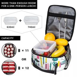 Back To School Pattern Teacher Rulers Pencils Insulated Lunch Tote Bag for Women Resuable Thermal Cooler Food Lunch Box School