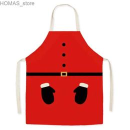 Aprons Christmas Gloves Pattern Linen Sleeveless Waist Apron Home Decoration Kitchen Cleaning Tools Catering Work Clothes Delantal Y240401