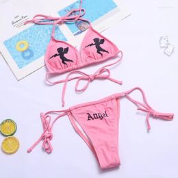 Women's Swimwear Women 2PCS Bikini Suit Angel Triangle Tie Sexy Beach