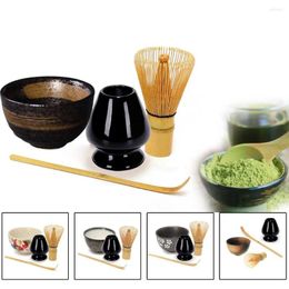 Teaware Sets LUWU 4pcs/set Traditional Matcha Giftset Bamboo Whisk Scoop Ceremic Bowl Holder Japanese Tea