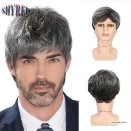 Wigs Synthetic Grey Bob Wig for White Men Short Curly Hair Wig With Natural Fluffy Bangs Daily Cosplay Party Male Heat Resistant