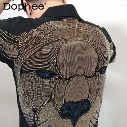 Men's Polos Fashionable Heavy Embroidery Drilling Leopard T-shirts Fashion Embroidered Lapel Trendy Male Slim Polo Shirts