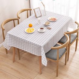 Plastic PVC Rectangula Grid Printed Tablecloth Waterproof Oilproof Kitchen Dining Table Colth Cover Mat Oilcloth Antifouling