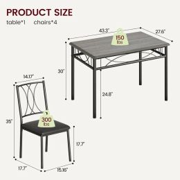 Kitchen Table and Chairs for 4, Dining Table Set for 4, Rectangular Dining Room Table Set with 4 Upholstered Chairs