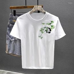 Men's Hoodies 2024 Summer Chinese Style Panda Short Sleeve Men O Neck T Shirt Fashion Harajuku Simple 2xl Oversized Couple Clothes Black