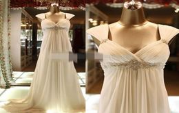 2020 Beach Wedding Dresses Chiffon Crystal Empire Waist Straps Sweep Train Pregnant Maternity Wedding Bridal Gowns vestido de novi9886784